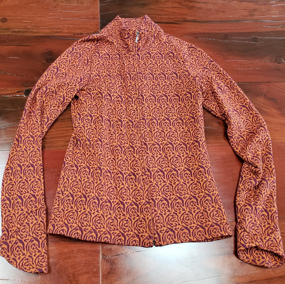 Ibex Juliet Women's Orange And Purple Floral Pattern Full Zip Cardigan/Jacket